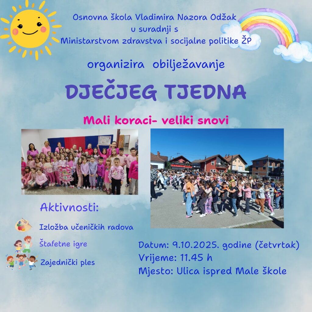 Centralne aktivnosti obilježavanje dječjeg tjedna održat će se u četvrtak, 9. listopada.